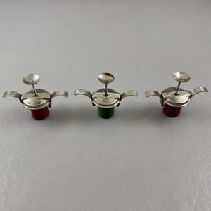 Vintage Lot Of 3 EKCO Bulldog Bottle Stoppers Made In USA Red Green